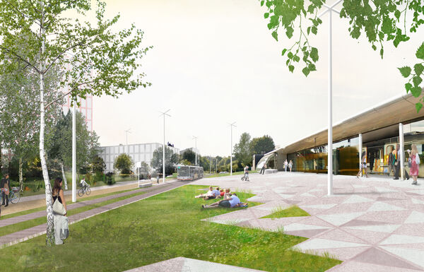 Demey: een gezellige esplanade aan de metro-uitgang, openbare en groene ruimten met plaats voor actieve modi