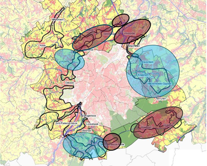 Afbeelding uit de presentatie van Departement Omgeving met de verschillende projecten rond Brussel